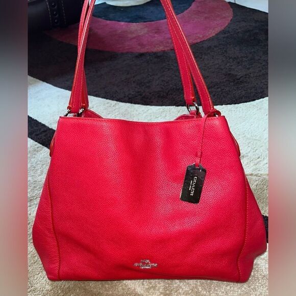 Coach Handbags - 💯 Authentic COACH Hallie Pebbled Leather Shoulder Bag - Red